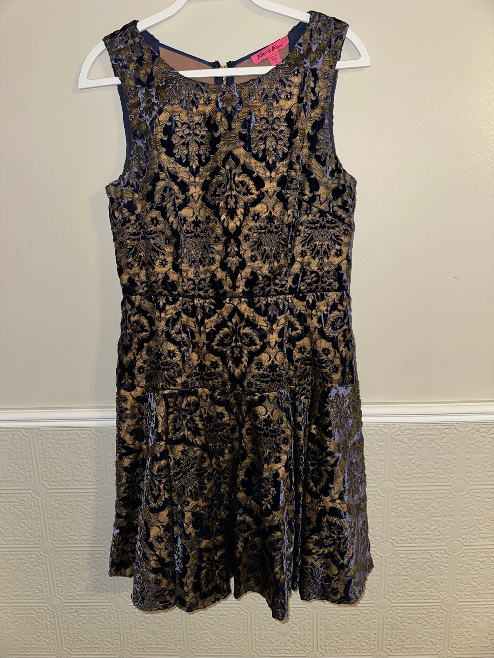 Betsey Johnson Pink Label Vintage 90’s Black and Gold Damask Midi Dress